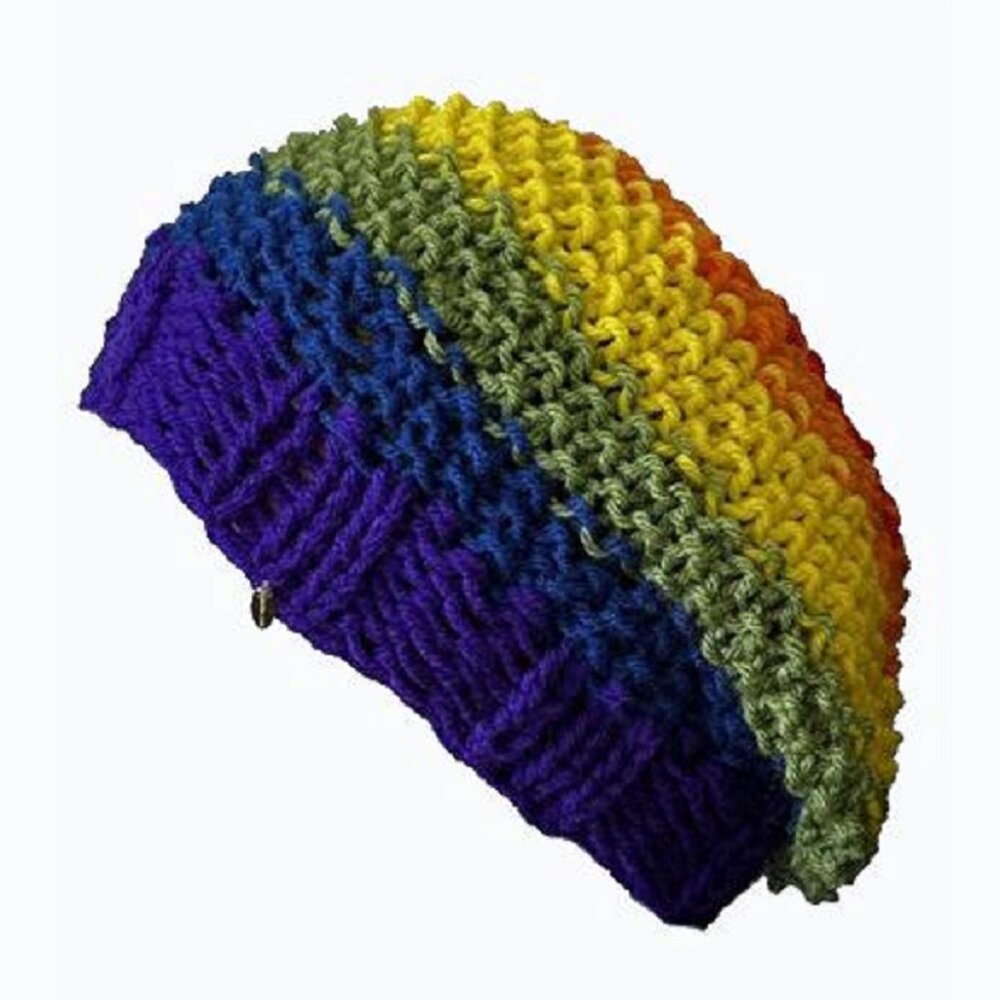 Gay Pride, Knit LGBTQ Sluch Hat, Earmuff Pads, Rainbow Colors, Alexie Inc.. New